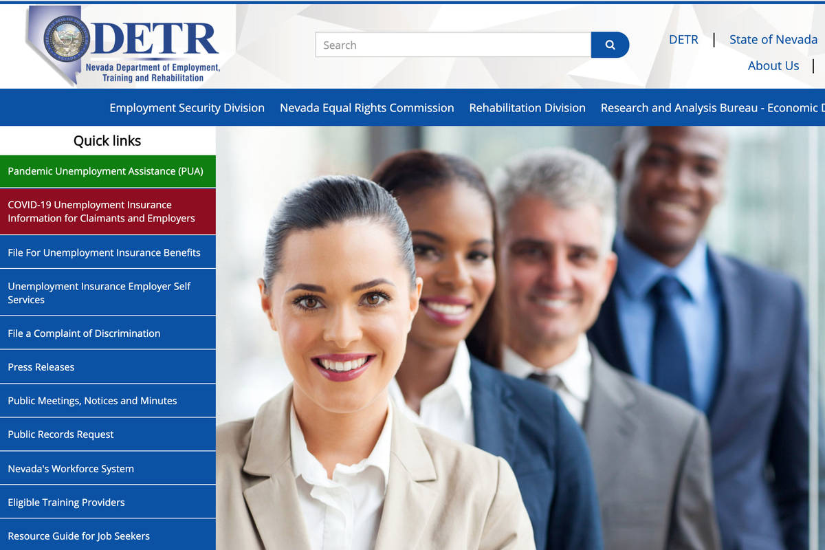 A screenshot of Nevada Department of Employment, Training and Rehabilitation's website. UI clai ...