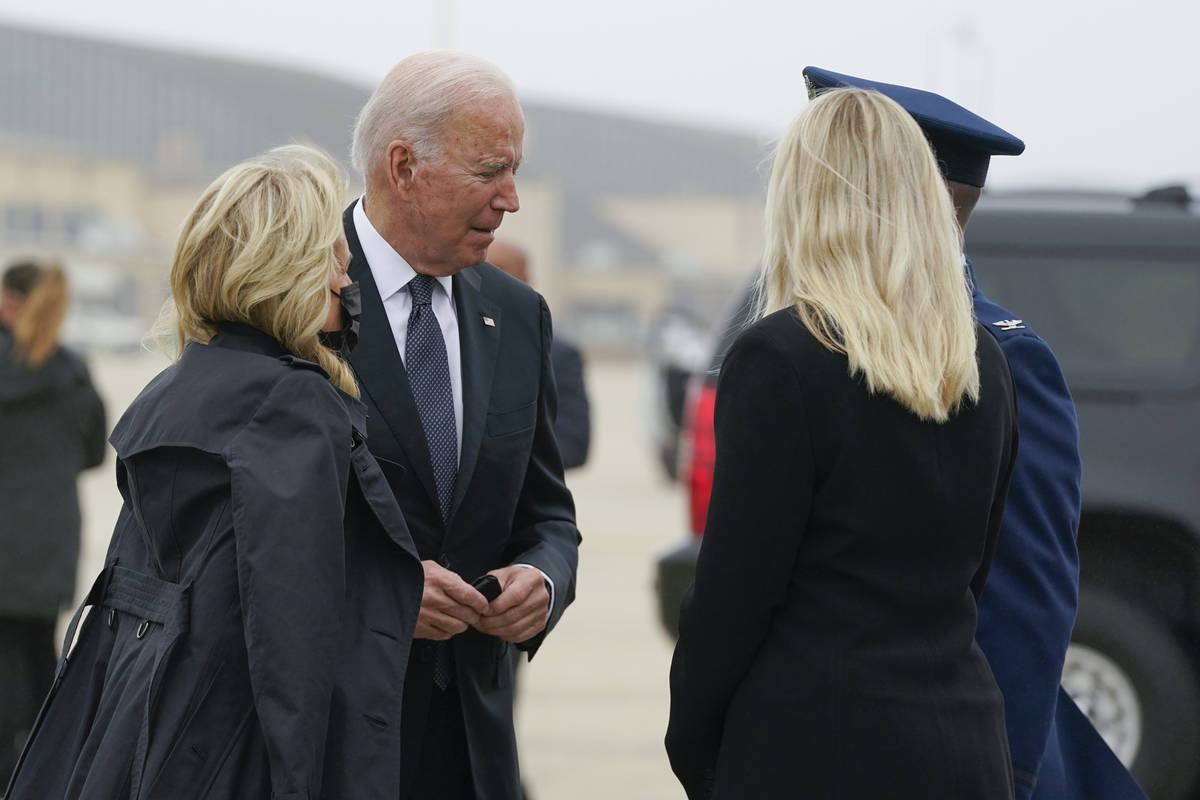President Joe Biden and first lady Jill Biden arrive to board Air Force One at Andrews Air Forc ...