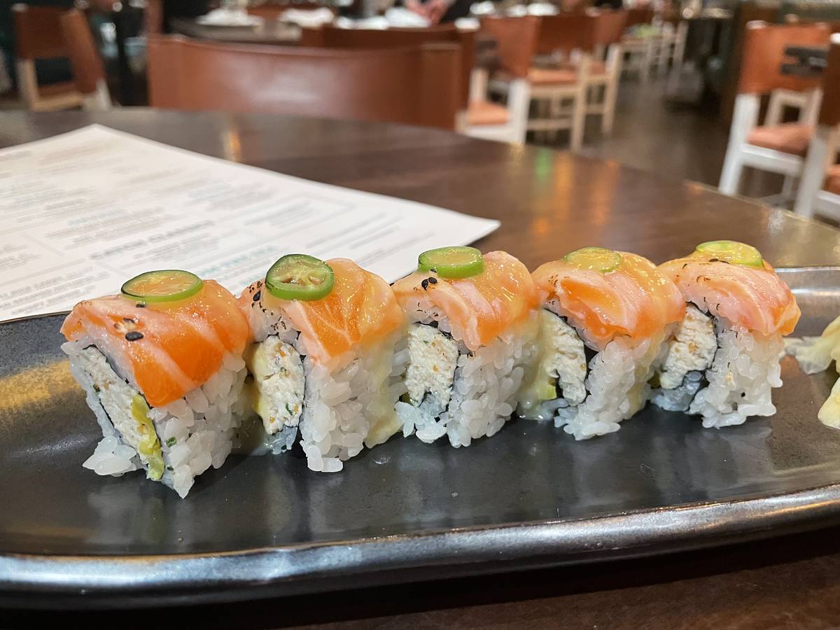 CATCH Roll with crab, salmon and miso honey at CATCH brunch at ARIA Resort (Janna Karel Las Veg ...