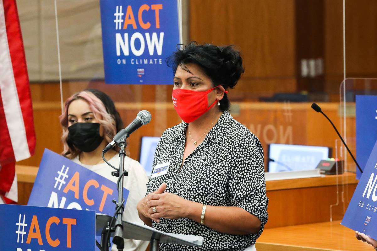 Assemblywoman Susie Martinez, D-Las Vegas, addresses the media at North Las Vegas City Hall in ...