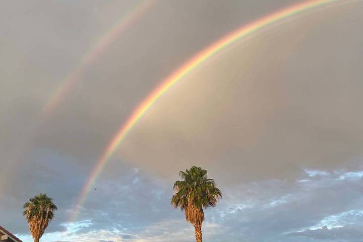 A double rainbow appears over Henderson Tuesday morning, Aug. 31, 2021. (Michael Quine/Las Vega ...