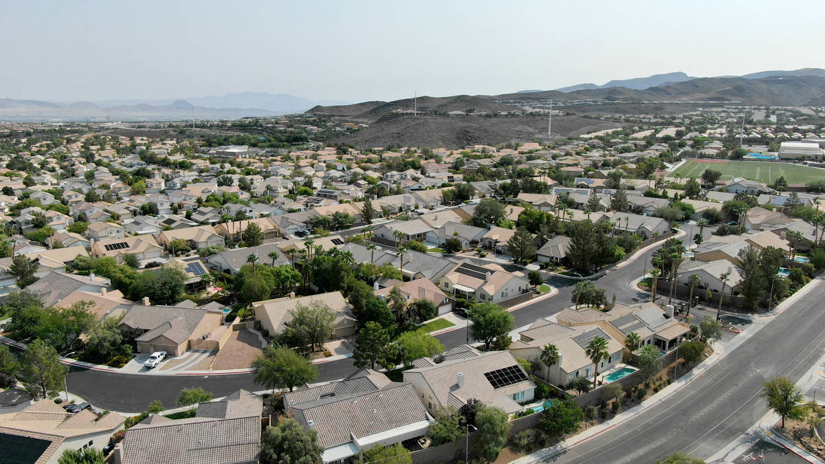 An aerial view of housing near Eastern Avenue and Summit Grove Drive in Las Vegas, Nevada Tuesd ...
