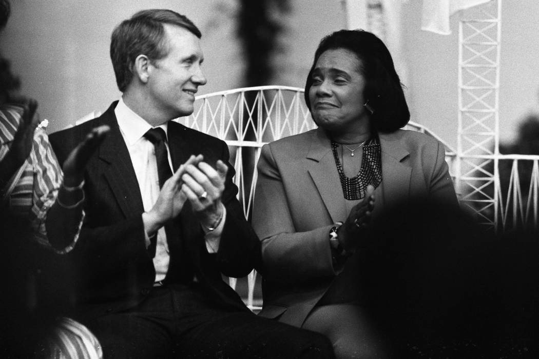 U.S. Senator Harry Reid, D-Nev., with the widow of slain civil rights leader Martin Luther King ...