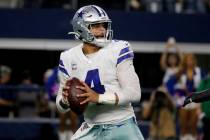 Dallas Cowboys quarterback Dak Prescott (4) throws a pass in the first half of an NFL football ...