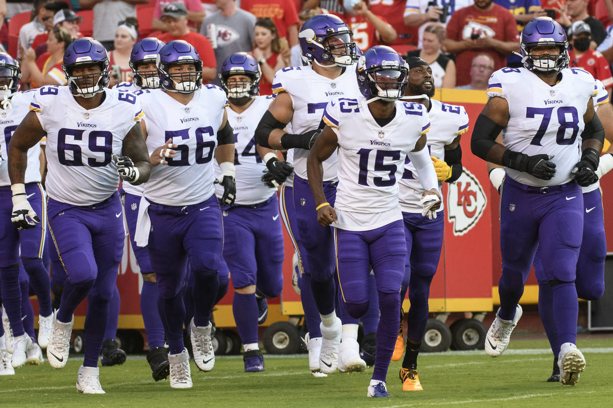 The Minnesota Vikings take the field against the Kansas City Chiefs for the first half of a pre ...