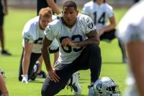 Raiders tight end Darren Waller (83) stretches during the teamÕs NFL football practice on ...