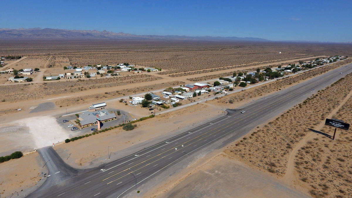 Cal-Nev-Ari, a town, off a lonely stretch of Highway 95, is shown on Thursday, Aug. 26, 2021, i ...