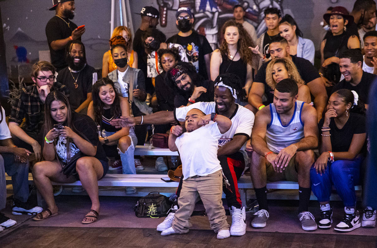 Comedian and dancer "K1ng Dwarf" participates in a dance battle at Ninja Karaoke during First F ...