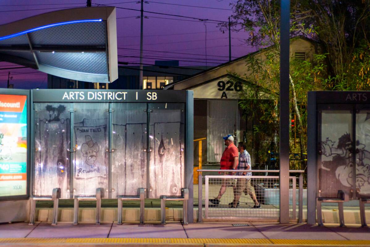 People make their way to First Friday in the Arts District of downtown Las Vegas on Friday, Aug ...