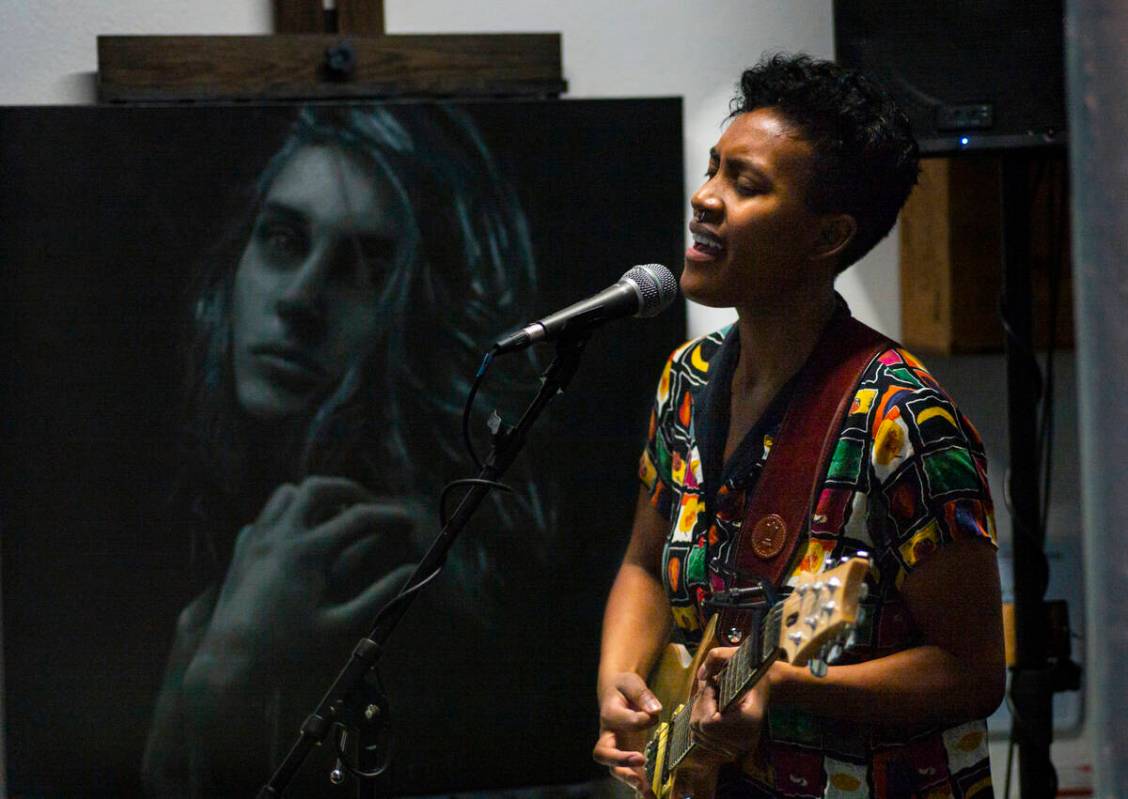 Artist Kewks in Paris performs during First Friday in the Arts District of downtown Las Vegas o ...