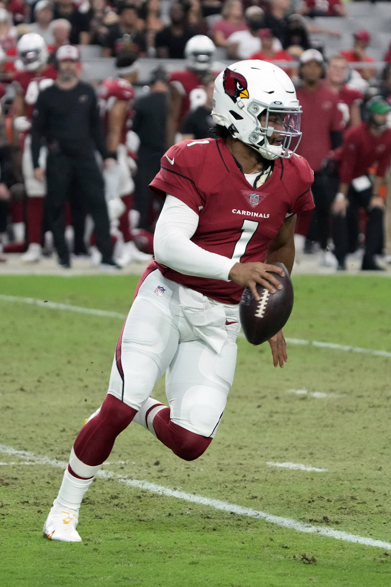 Arizona Cardinals quarterback Kyler Murray (1) during the first half of an NFL football game ag ...