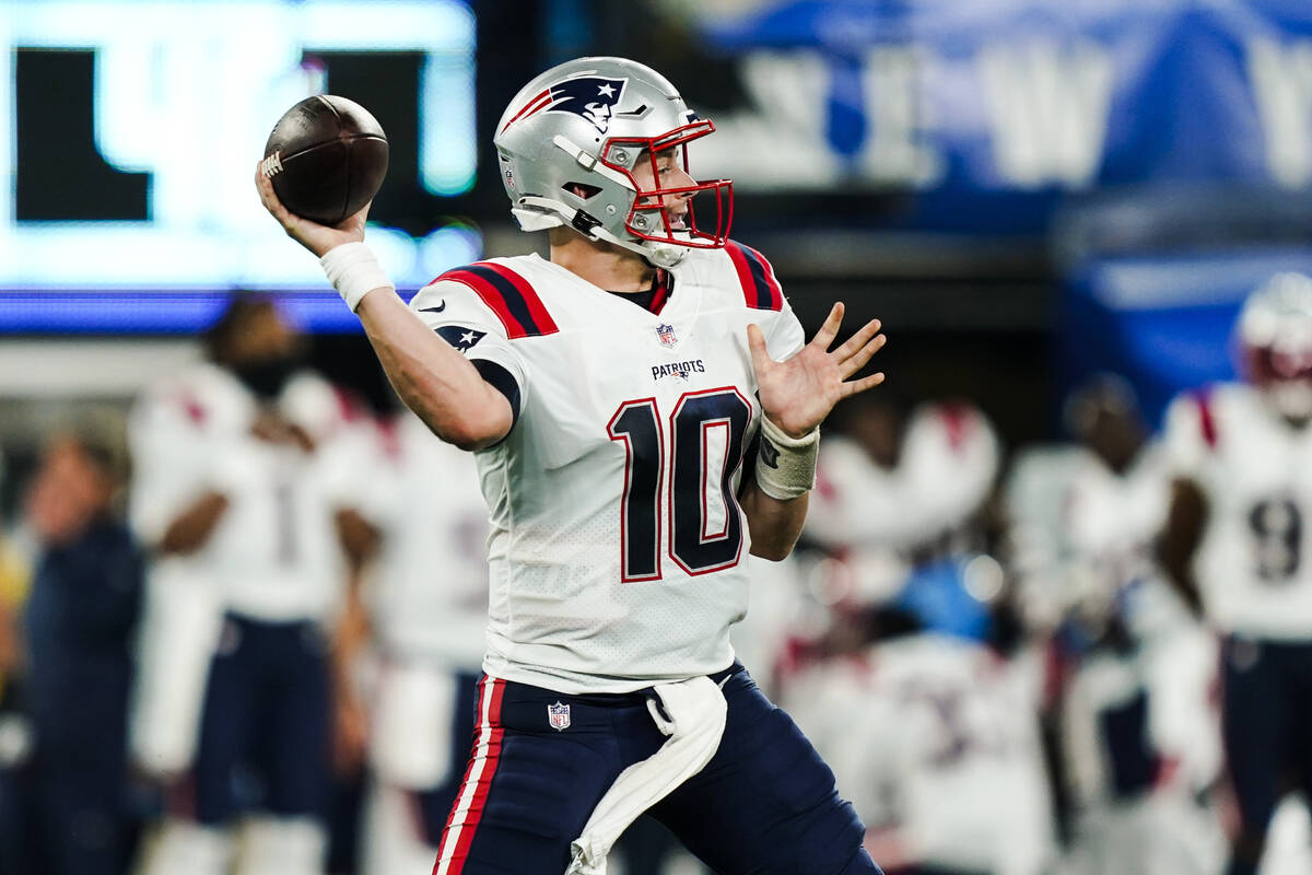 New England Patriots quarterback Mac Jones (10) during the second half of an NFL preseason foot ...