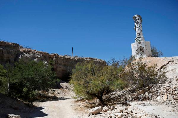 A statue of Christ without his head stands in Cathedral Canyon, outside of Pahrump, Thursday, S ...