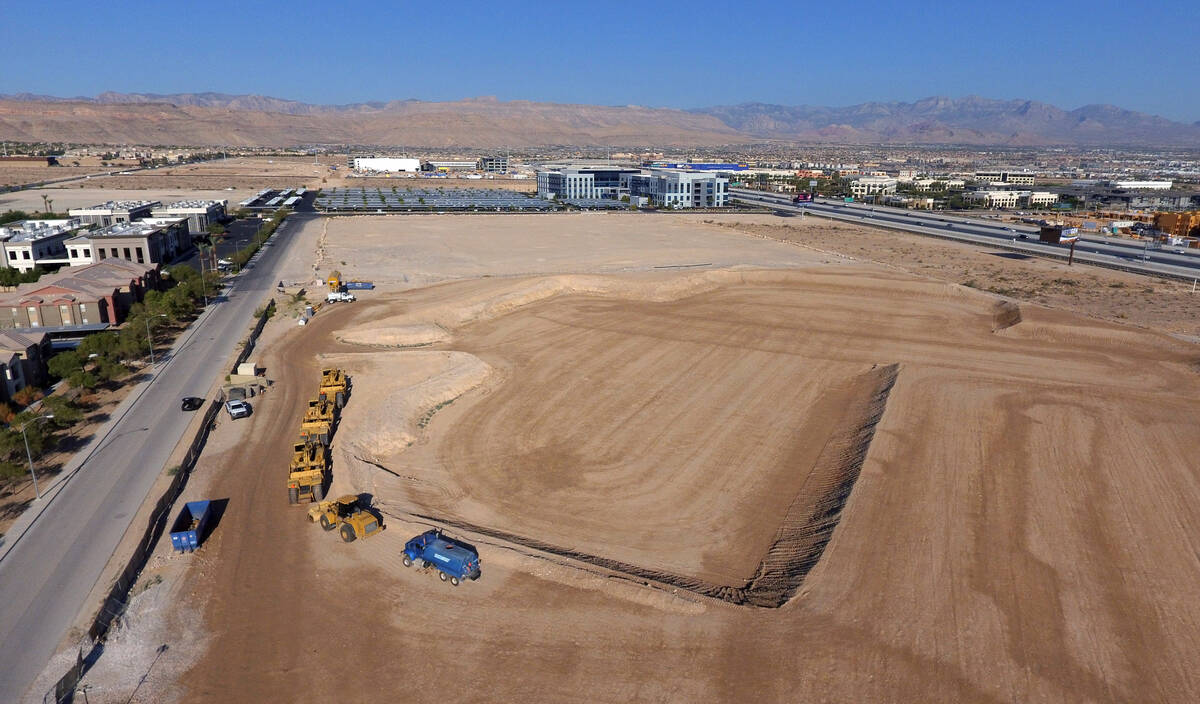 A giant hole in the ground at 8030 W Maule Ave., is shown in the southwest Las Vegas Valley whe ...