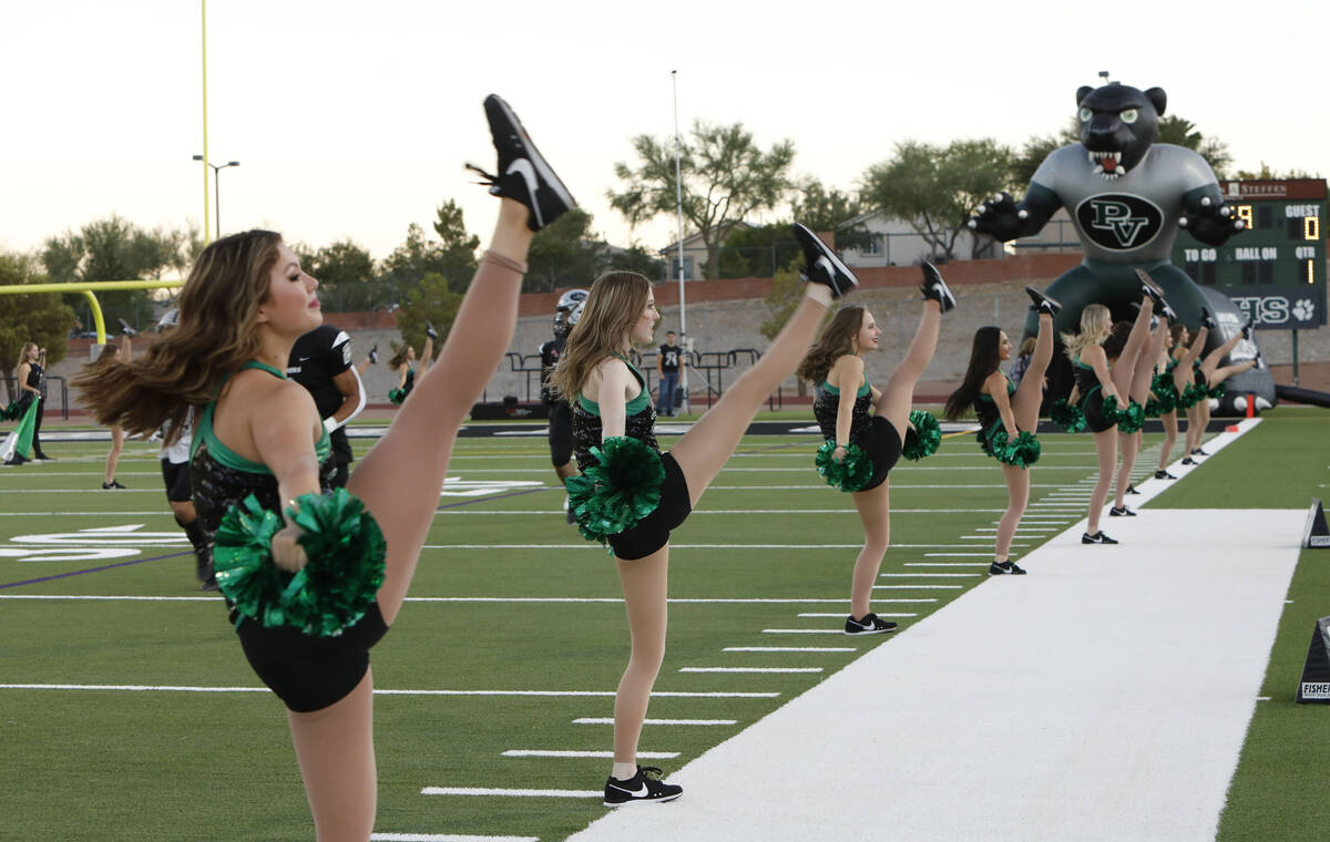 Palo Verde High School's cheerleaders perform before a football game against Green Valley High ...