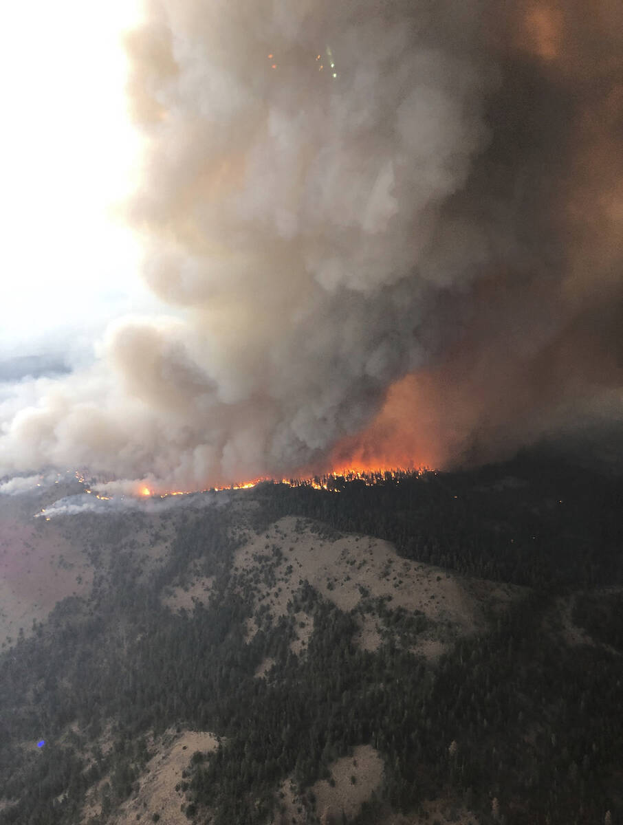 This Saturday, Sept. 4, 2021, aerial photo provided by the U.S. Forest Service Lassen National ...