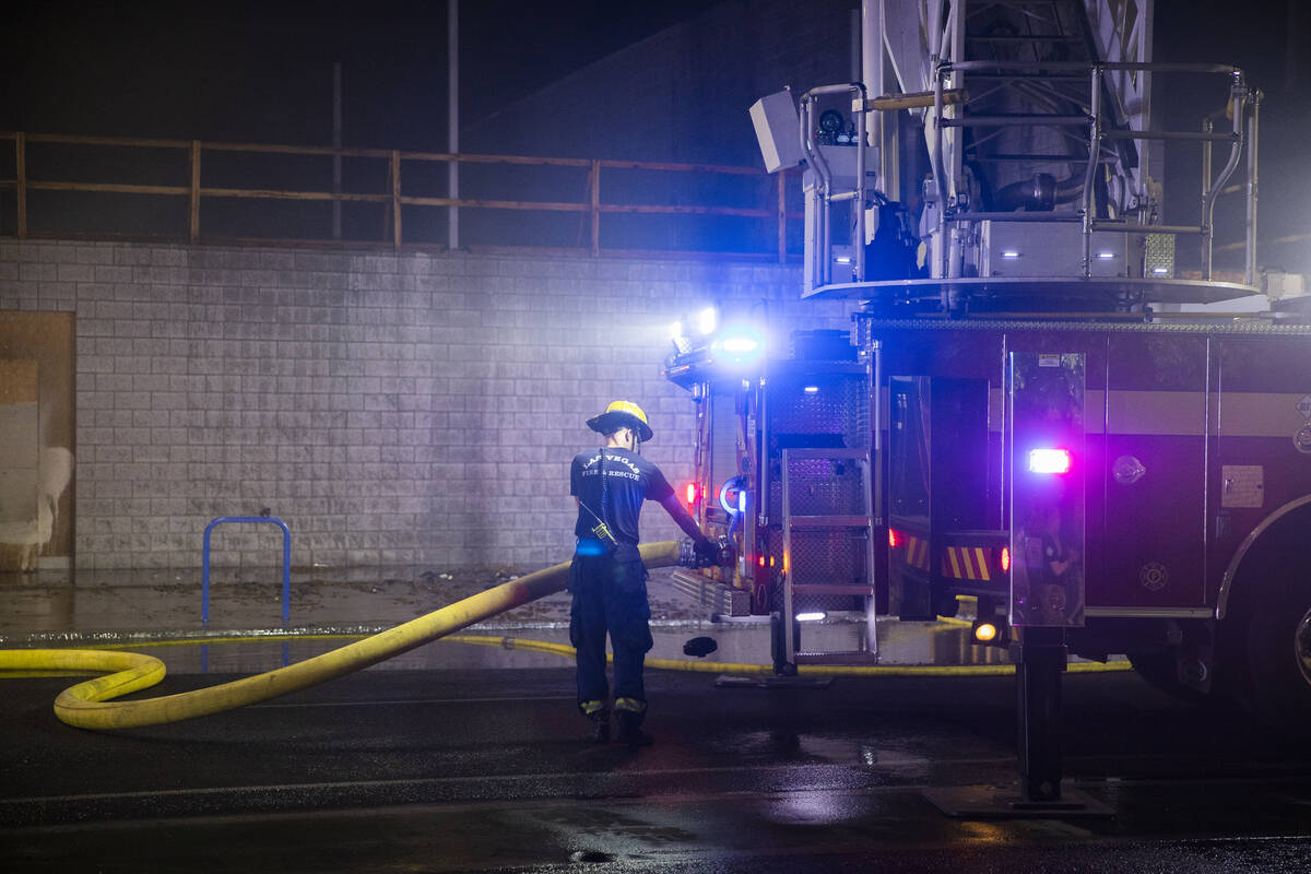 The Las Vegas Fire Department responds to the aftermath of a fire at 1026 S. Main Street on Sun ...