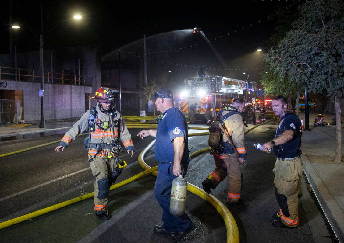 The Las Vegas Fire Department responds to the aftermath of a fire at 1026 S. Main Street on Sun ...