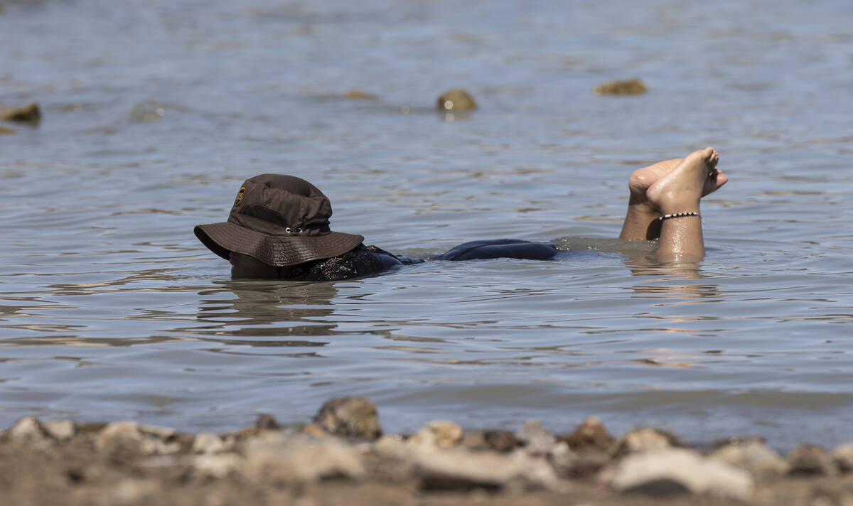 People try and stay cool in Lake Mead on Labor Day on Monday, Sept. 6, 2021, near Boulder City. ...