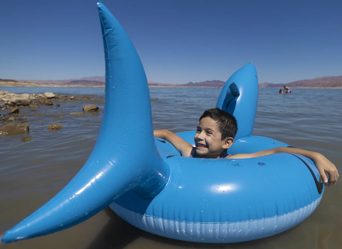 Mason Soto, 6, enjoys playing in Lake Mead on Labor Day on Monday, Sept. 6, 2021, near Boulder ...