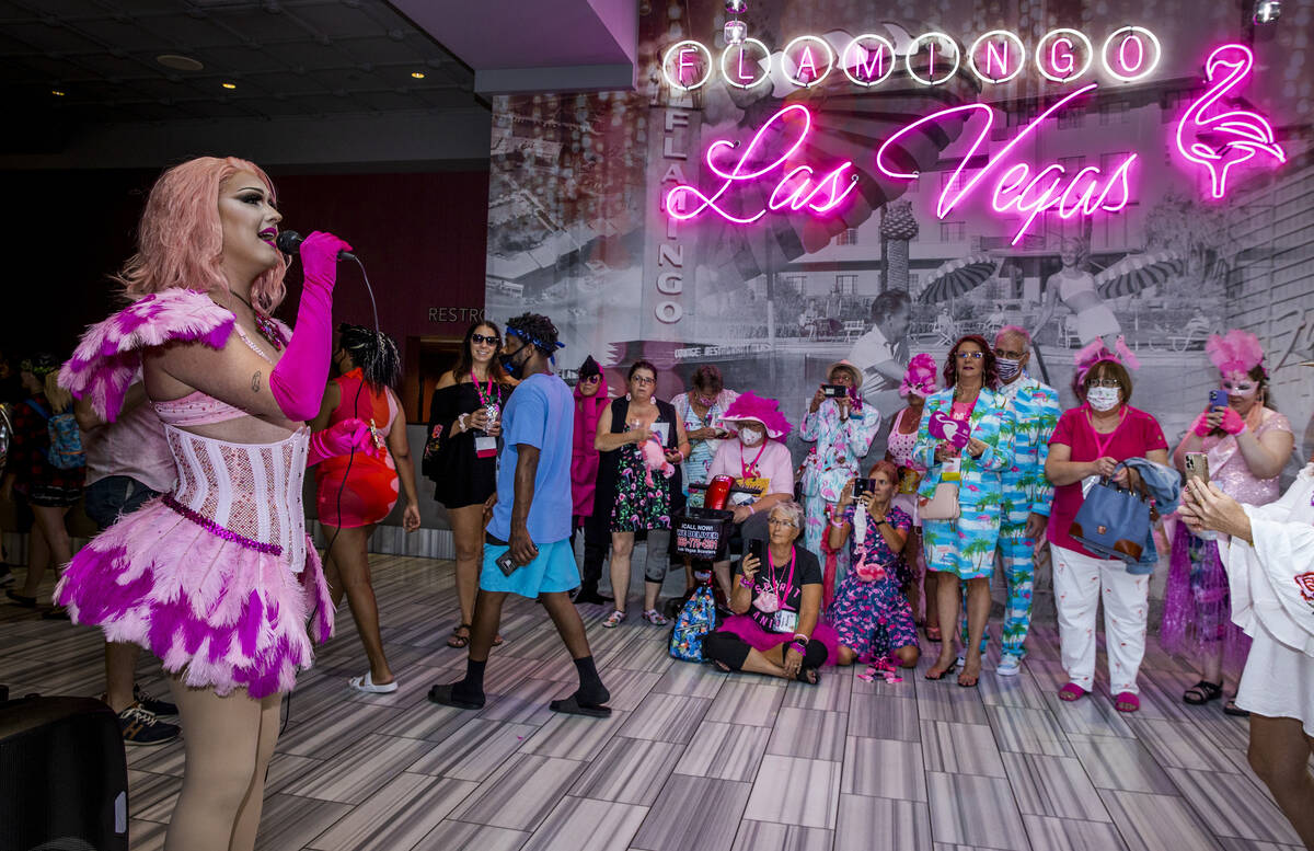 Performer Mary Anne Somers of Denton, Texas, sings for attendees during the 1st Annual Flamingo ...