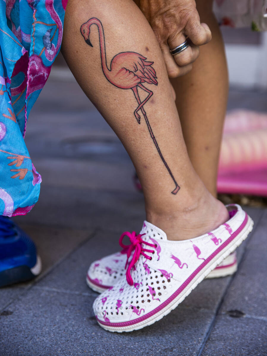 Cheryl Previtte of Youngstown, Ohio, had this flamingo tattoo done last week in preparation for ...