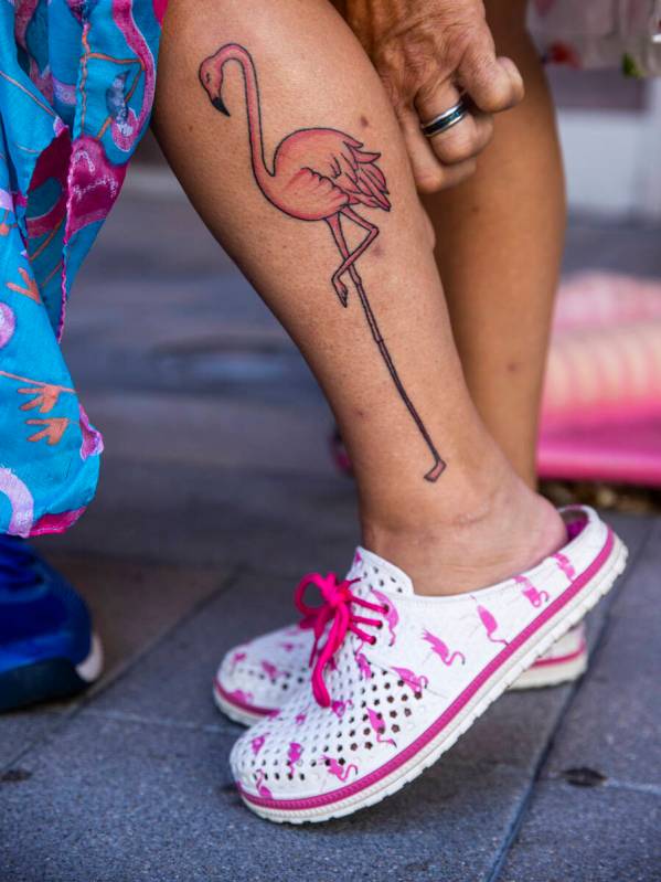 Cheryl Previtte of Youngstown, Ohio, had this flamingo tattoo done last week in preparation for ...
