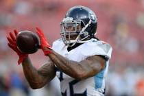 Tennessee Titans running back Derrick Henry (22) before an NFL preseason football game against ...