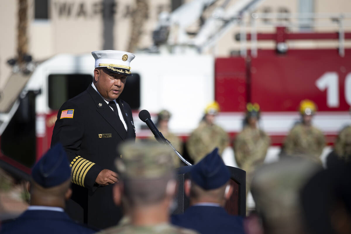Nellis Air Force Base fire Chief Tony Rabonza narrates the Nellis Fire and Emergency Services 9 ...