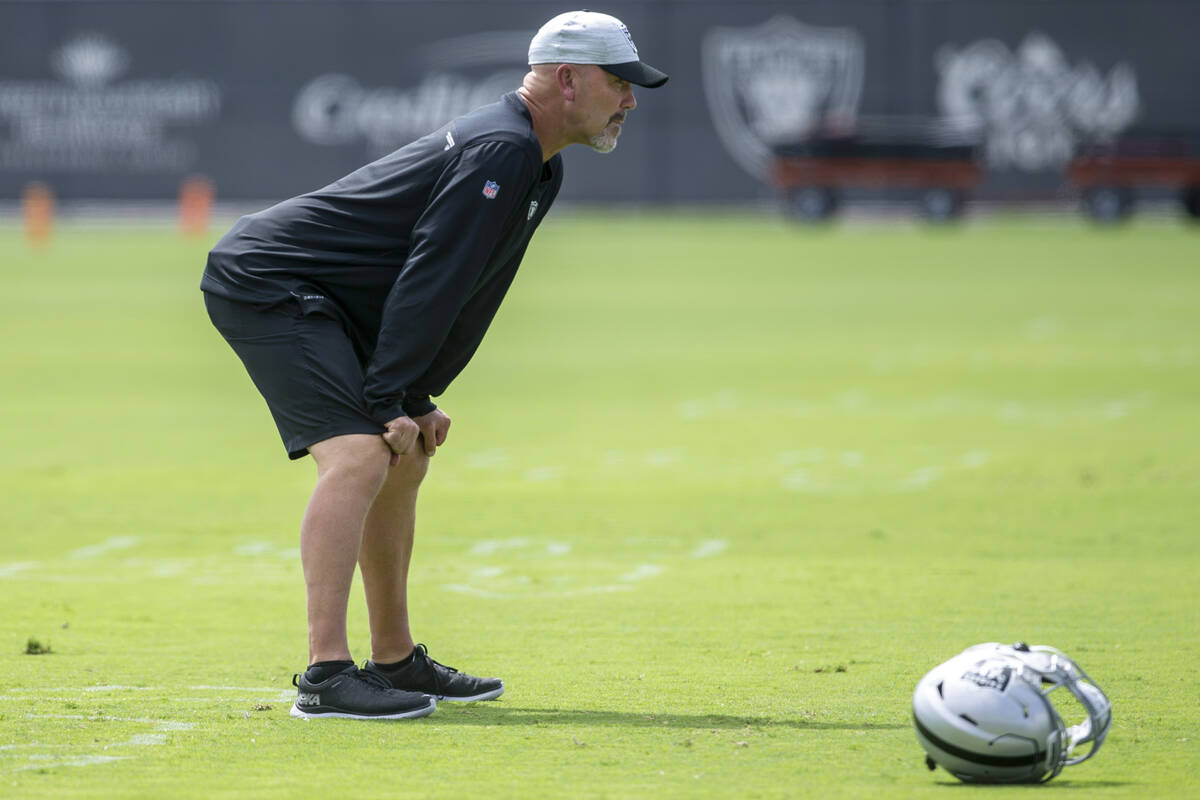 Raiders defensive coordinator Gus Bradley watches practice at the Raiders Headquarters at the I ...