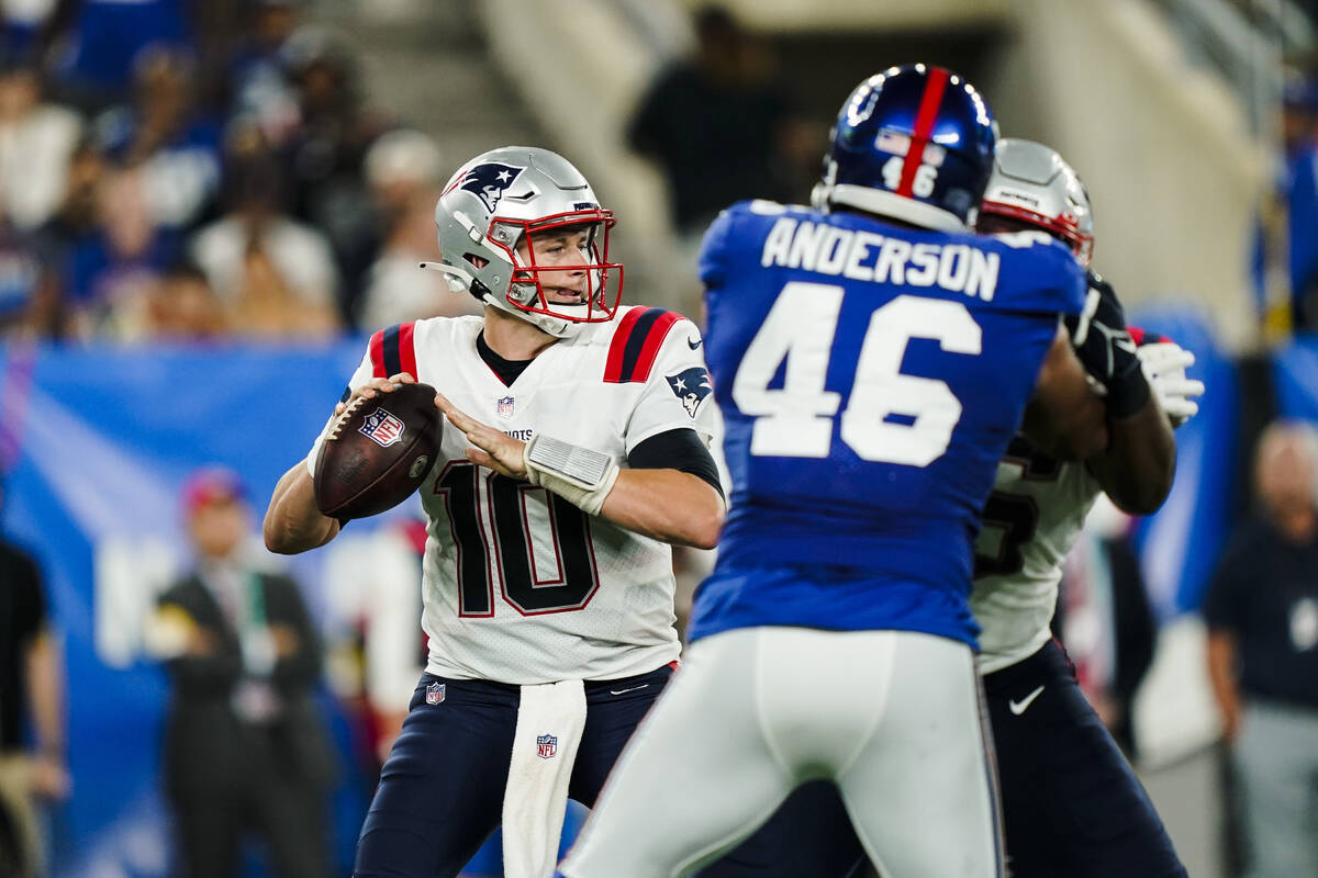 New England Patriots quarterback Mac Jones (10) during the second half of an NFL preseason foot ...