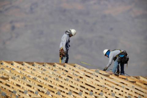 Homes under construction in the Skye Canyon Master Planned Community in Las Vegas, Friday, Aug. ...