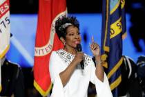 Gladys Knight sings the national anthem before Super Bowl 53 between the Rams and the Patriots ...
