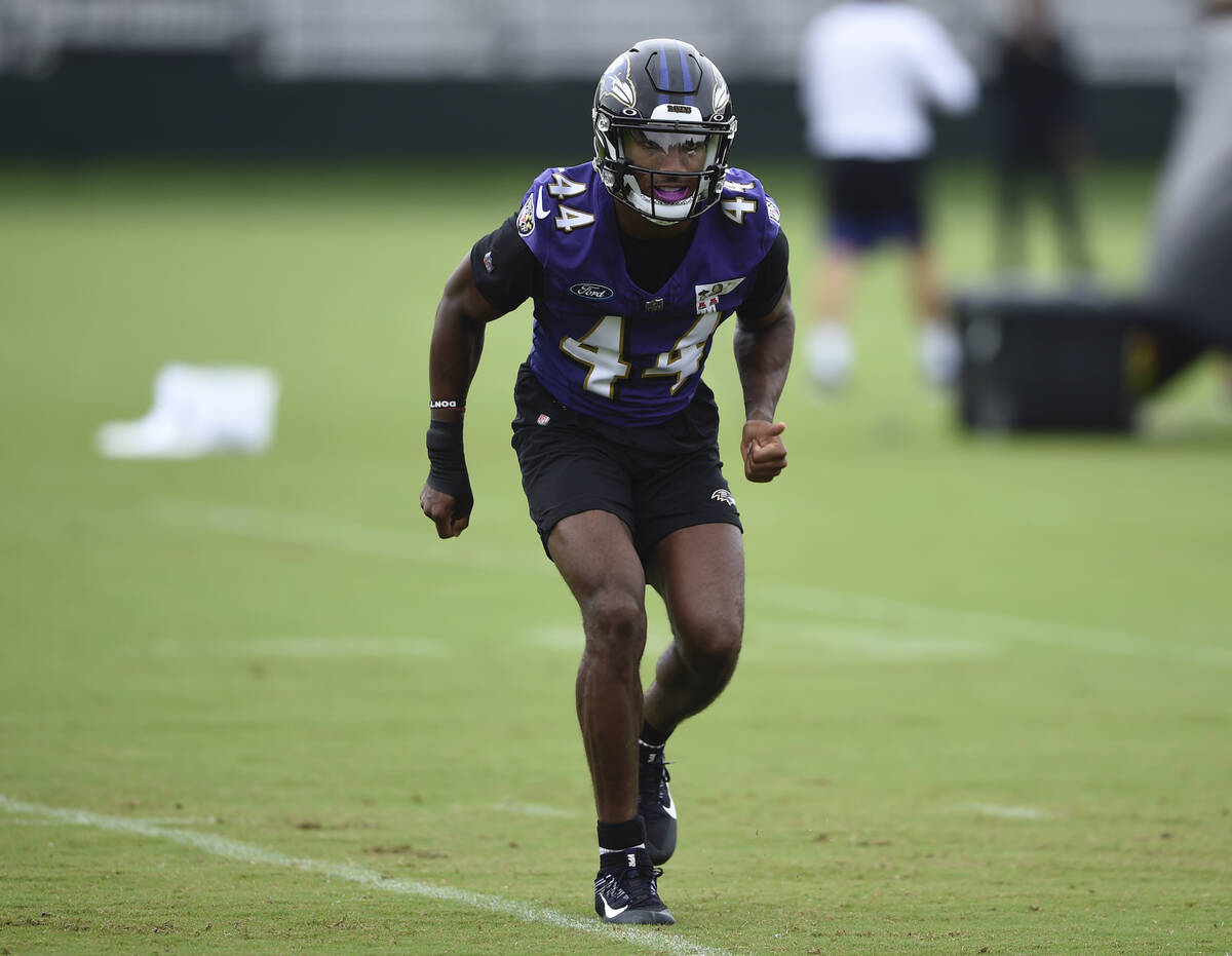 Baltimore Ravens cornerback Marlon Humphrey during an NFL football practice, Tuesday, Aug. 17, ...