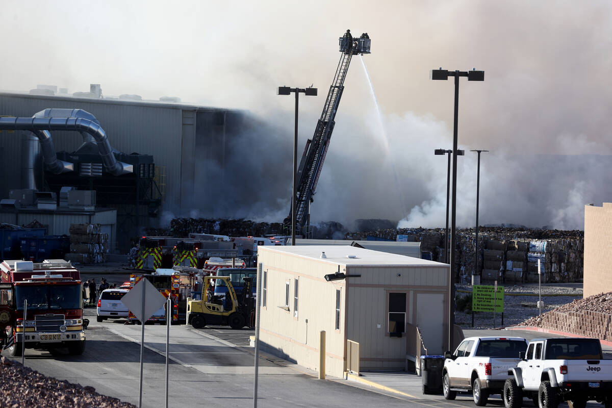 The North Las Vegas Fire Department battles a fire at a Republic Services recycling facility Mo ...