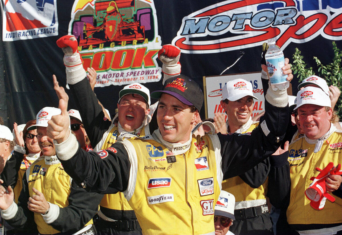 15 Sep 1996: Driver Richie Hearn celebrates his first Indy Racing League victory with his Dell ...