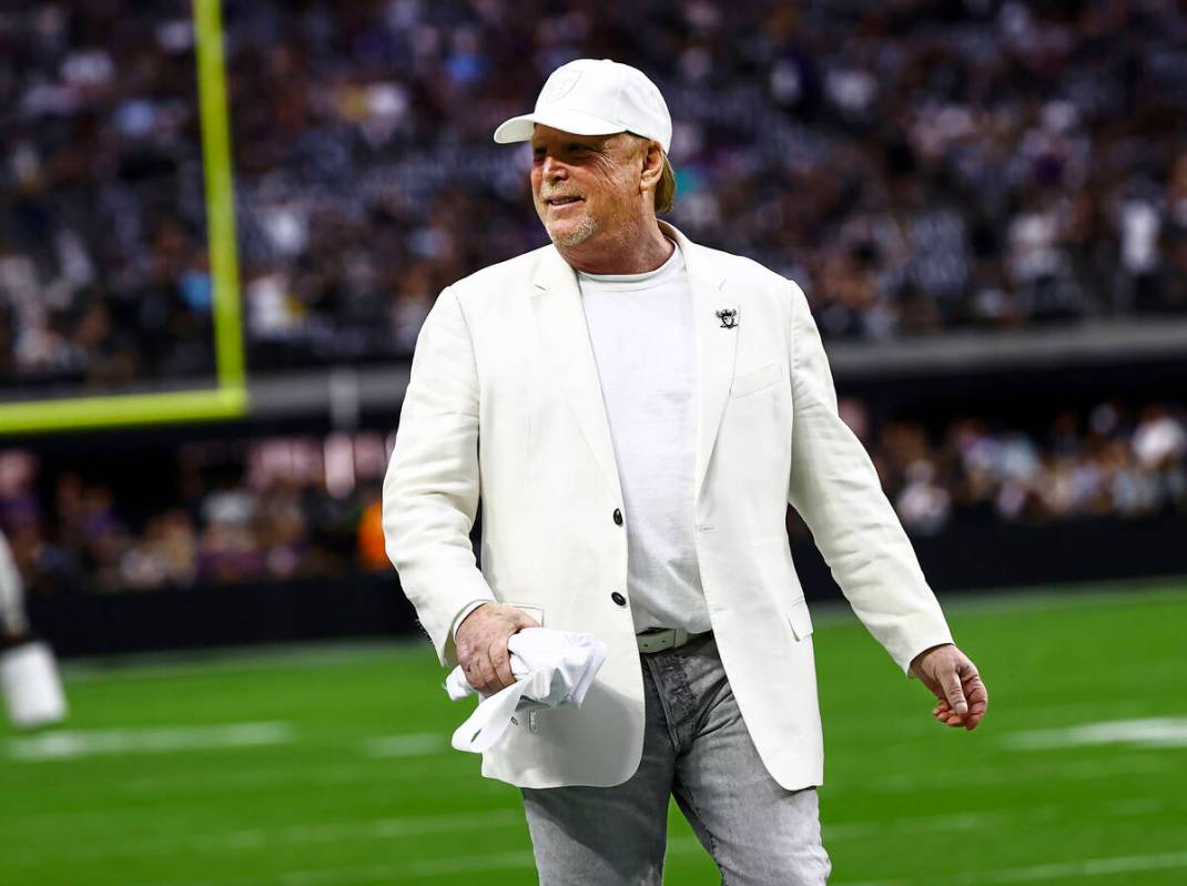 Raiders owner Mark Davis is seen before an NFL football game between the Raiders and the Baltim ...