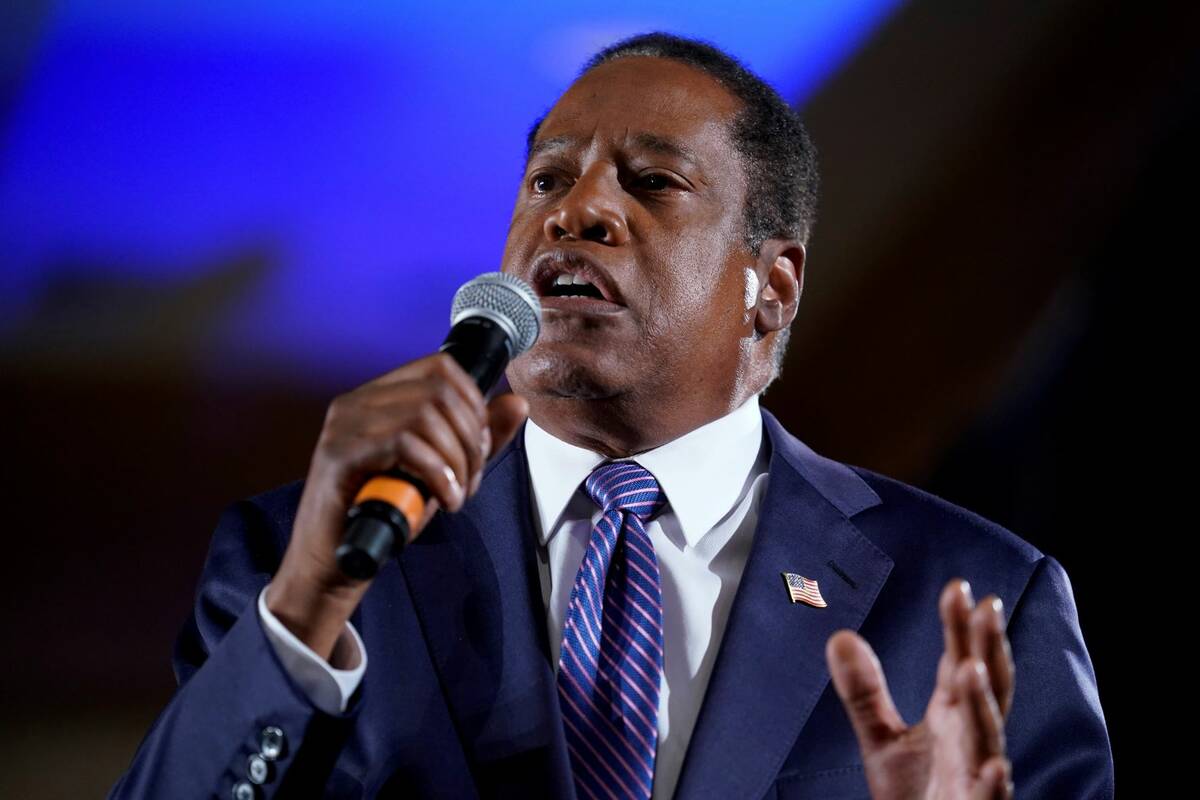 Republican conservative radio show host Larry Elder speaks to supporters after losing the Calif ...