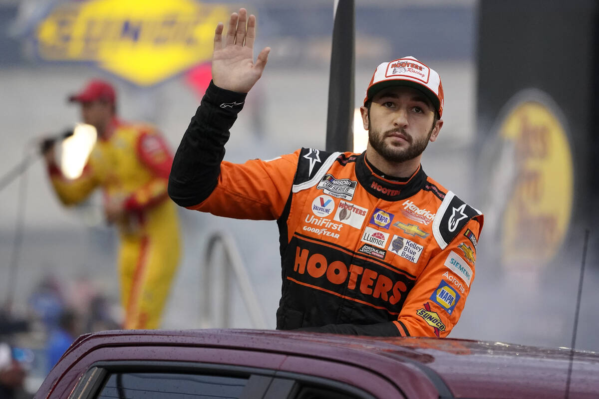 Chase Elliott waves to fans before a NASCAR Cup Series auto race at Bristol Motor Speedway Satu ...
