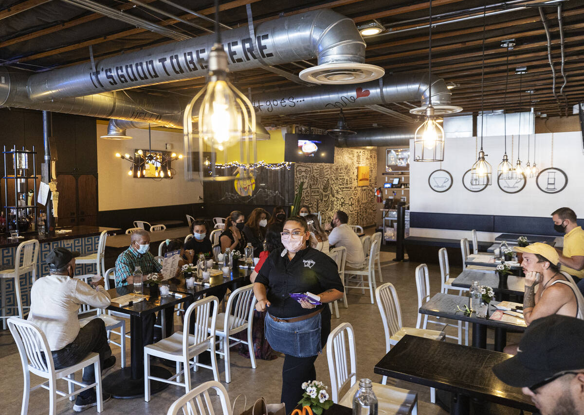 Customers enjoy dinner service at Makers & Finders on Wednesday, Sept. 15, 2021, in Las Veg ...