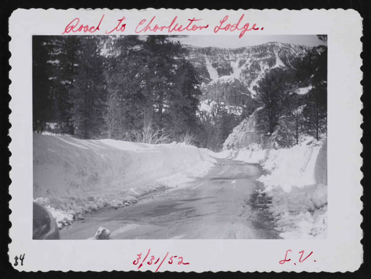 An undated photo shows the road to Mount Charleston Lodge. (UNLV Libraries Special Collections ...