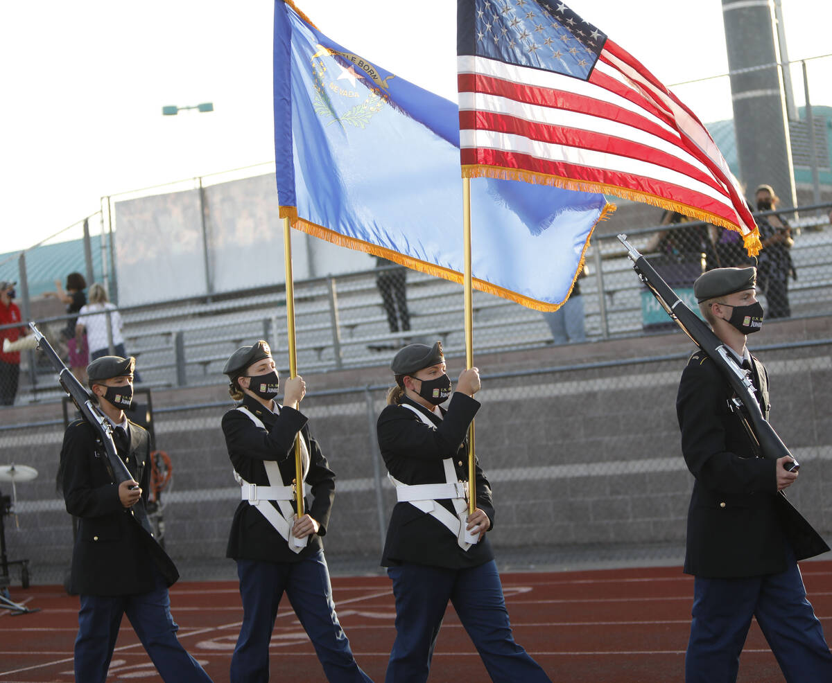 Silverado High School's junior ROTC Cadet Collins, from right, Cadet Goodman, Cadet Allen and C ...