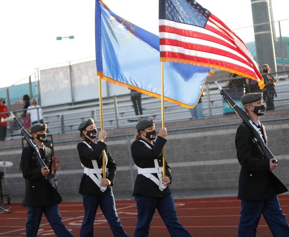 Silverado High School's junior ROTC Cadet Collins, from right, Cadet Goodman, Cadet Allen and C ...