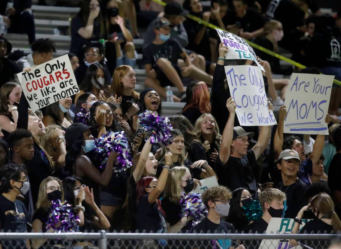Silverado High School's fans cheer during the second quarter of a football game against Coronad ...