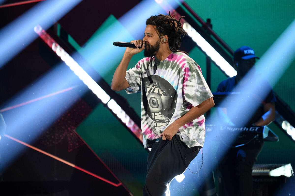 LAS VEGAS, NEVADA - SEPTEMBER 17: J. Cole performs onstage during the 2021 iHeartRadio Music Fe ...