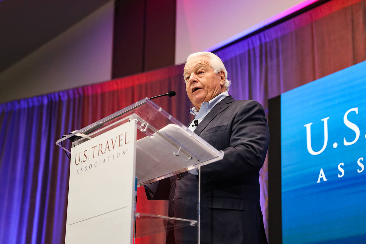 Roger Dow, president and CEO of the U.S. Travel Association, addresses attendees at the IPW int ...