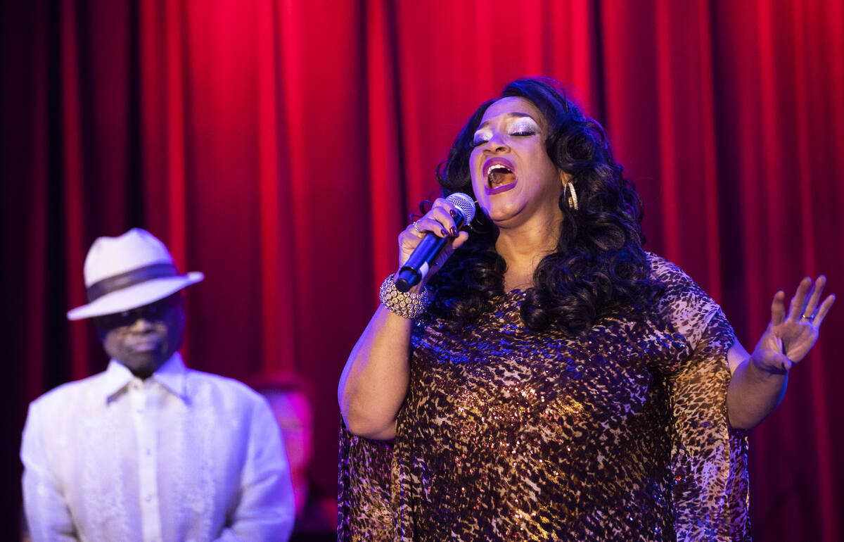 Michelle Johnson, right, known as “Las Vegas' First Lady of Jazz,” performs at th ...