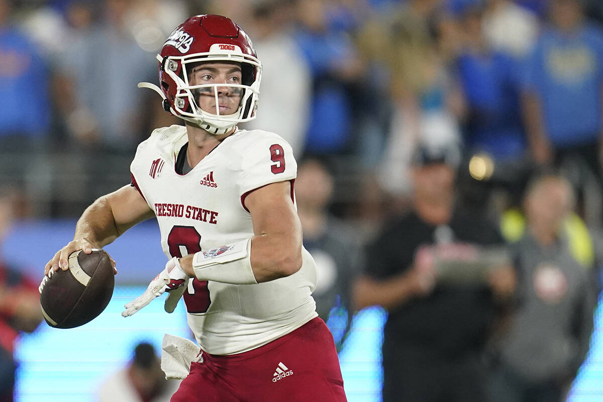 Fresno State quarterback Jake Haener throws during the first half of an NCAA college football g ...