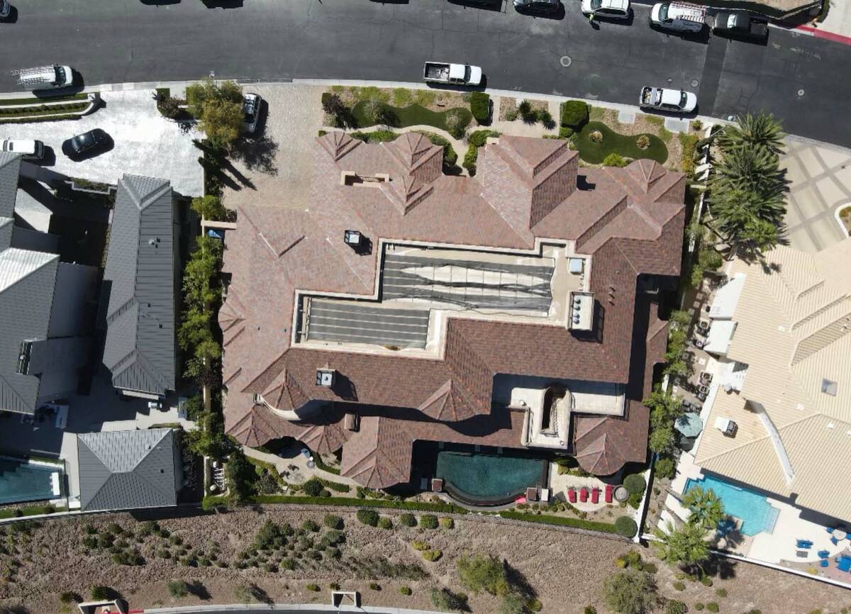 A drone image from early June 2021 shows the home of Las Vegas investor Jay Bloom. (Michael Mus ...