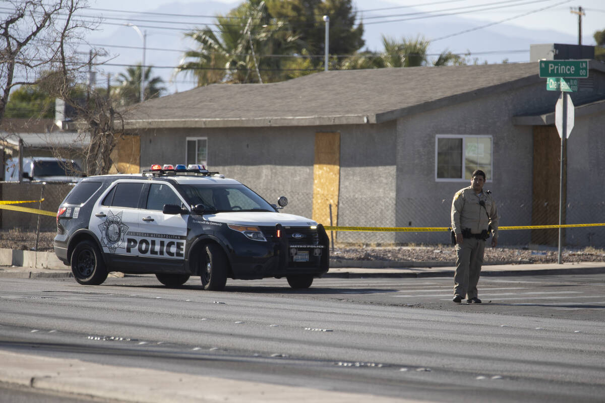 Police presence on Charleston Avenue near Sacramento Drive in Las Vegas, Tuesday, Sept. 21, 202 ...